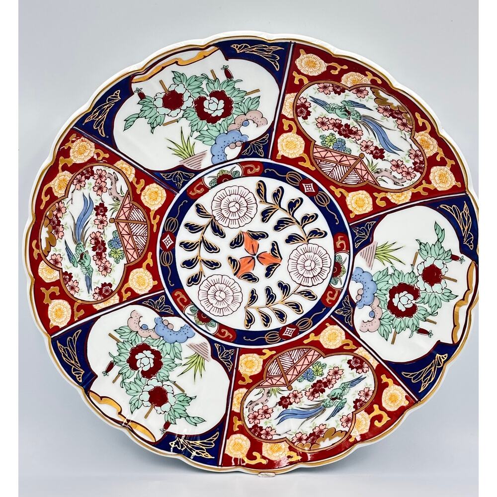 Antique Japanese Imari Floral Scalloped Porcelain Large Charger Platter